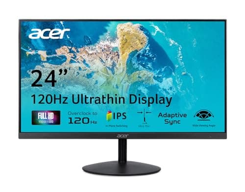 acer SB240Y G0bi 23.8" IPS Full HD Ultra-Slim Edge-to-Edge Gaming Office Monitor | Adaptive-Sync Support (FreeSync Compatible) | Up to 120Hz Refresh | 1ms (VRB) | Tilt | HDMI & VGA Ports | Black