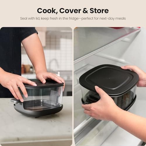 Kismile 5-in-1 Portable Glass Air Fryer, 2.6QT & 4.7QT Dual Glass Containers with Lids, 85% Less Oil, Compact Smart Air Fryer Oven for Deep Roast, Crisp, Keep Warm – Freezer & Dishwasher Safe 9