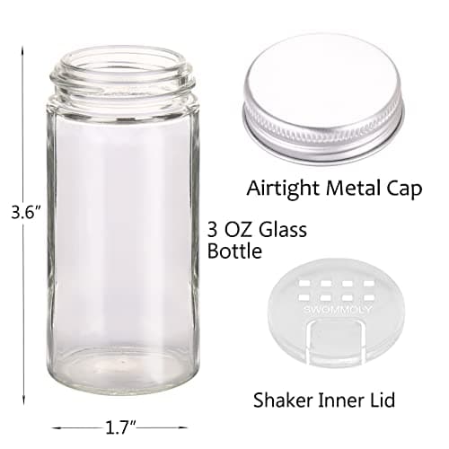 SWOMMOLY 3 Tier Spice Rack Organizer with 24 Empty Round Spice Jars, 396 Spice Labels, Funnel and Chalk Marker Complete Set, Black 6