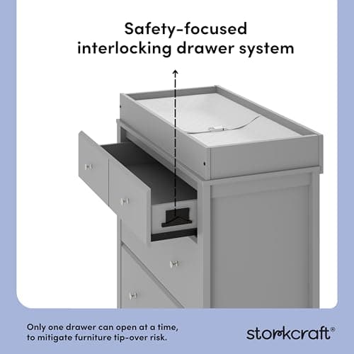 Storkcraft Horizon 3 Drawer Chest with Changing Topper (Pebble Gray) – GREENGUARD Gold Certified, Includes Removable Changing Table Topper, Chest of Drawers for Nursery & Kids Bedroom 6