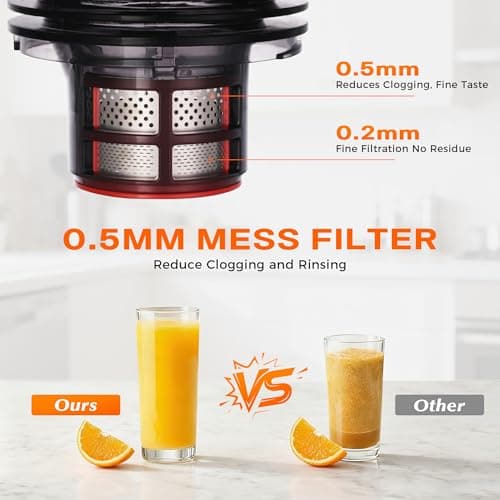 Cold Press Juicer, 5.5inch Wide Feed Chute Juicer Machine, Slow Masticating Juicer for Whole Vegetables & Fruits, Black 5