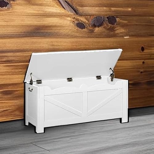 Hzuaneri 39.4" Storage Chest, Extra Large Storage Trunk with 2 Hinges, Wooden Box Bench, Lift-Top Organizer Chest, Shoe Bench for Entryway, Bedroom, Living Room, White SB04503X 5