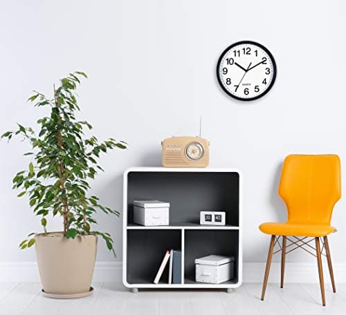 Bernhard Products Black Wall Clock, Large 13-Inch Silent Non Ticking Quartz Battery Operated Round Easy to Read Classroom/Home/School/Office Clock 5