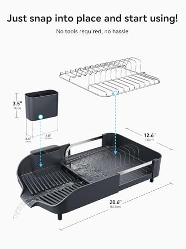 SUNLY Dish Drying Rack, Expandable Dish Racks for Kitchen Counter, Space Saving Kitchen Drying Rack with Sleek & Modern Design, Rust Proof Stainless Steel Dish Drainers with Utensil Holder, Deep Gray 7