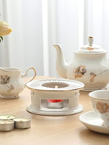 Teapot Warmers Ceramic Teapot Warmer Coffee and Milk Tea Warmer Tea Set(with Candle Hold) 6