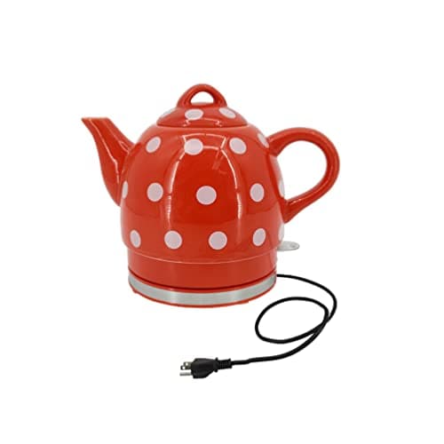 FixtureDisplays® Red Ceramic Electric Kettle with White Polka Dots 1 Liter 1000 Watts 110V Water Max Level Protection Auto Shut Off Heavy Metal Free 13581-SPECIAL-B