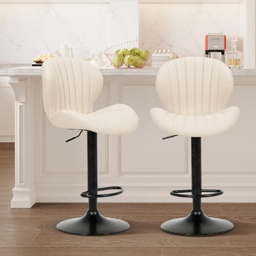 COLAMY Bar Stools Set of 2, Modern Swivel Bar Chairs, Adjustable Faux Leather Upholstered Barstools Counter Height with High Backrest for Bar, Kitchen Island, Dining Room, Beige