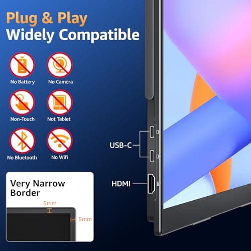 Upperizon Portable Monitor 18.5 inch FHD 125% sRGB 100Hz IPS HDR HDMI USB-C Travel Monitor for Laptop MacBook PC Surface PS5 Xbox, Large External Display with Kickstand & Speakers, VESA Compatible 5