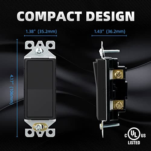 ELEGRP Matte Black Single Pole Decorator Light Switch, 15Amp, 120-277V, Decorative Paddle Rocker Switch Replacement, On/Off Wall Switch, Self-Grounding, Residential/Commercial Grade, UL/CUL (10 Pack) 5