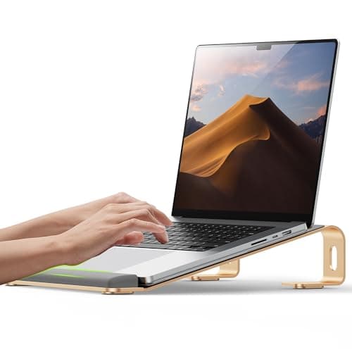 JCZT Aluminum Laptop Stand, Notebook Stand with Wrist Rest, Ergonomic Detachable Laptop Mount, Computer Stand Compatible with 10-17'' All Laptops Such as MacBook Air Pro/HP/Dell/Lenovo, Gold