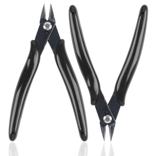 2 Pack Micro Wire Cutters, 5 Inches Flush Cutters Pliers, Diagonal Side Cutters Nippers, Zip Tie Sprue Cutter for Electronics, Plastic Models, Jewelry (Black)