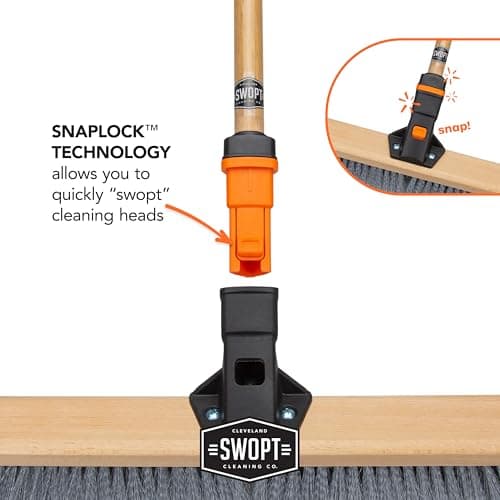 SWOPT 24” Premium Smooth Surface Push Broom + 60" EVA Foam Comfort Grip Wooden Handle, Combo — Cleaning Head with Interchangeable Long Handle, Works with All SWOPT Cleaning Products — Push Broom Set 10