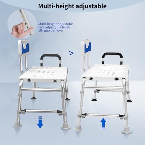 Heavy Duty Bath and Shower Bench with Adjustable Height and Reversible backrest - Handicap Shower Chair for Elderly and Disabled, Sliding Shower Chair, Bathtub Chair for Inside tub 8