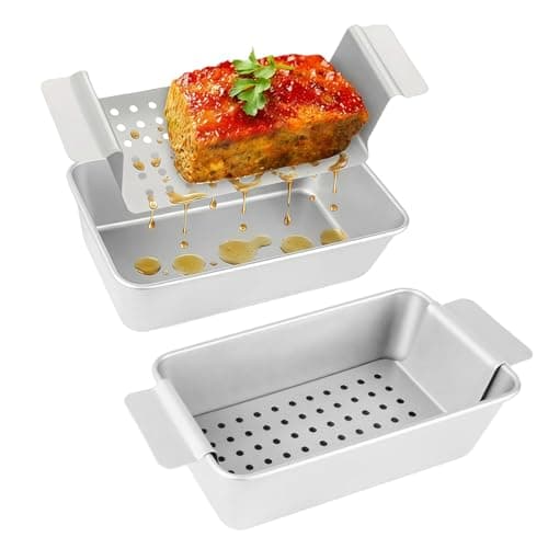 Logario Meatloaf Pan with Drain Tray Set of 2 – Nonstick Loaf Pan with Perforated Insert for Healthier Cooking, Easy-Lift Design, Even Heating, BPA & PFOA Free for Meatloaf, Bread & Casseroles