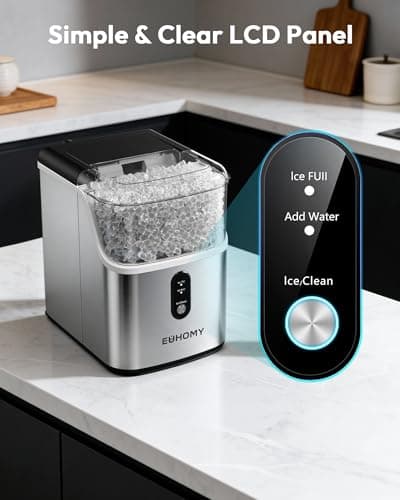 EUHOMY Nugget Ice Maker Countertop, Ready in 7 Mins, 34Lbs/24H Pebble Ice Maker Machine, Self-Cleaning Countertop Sonic Ice Makers with Ice Scoop&Basket, Pellet Ice Maker for Home, Stainless Steel 5