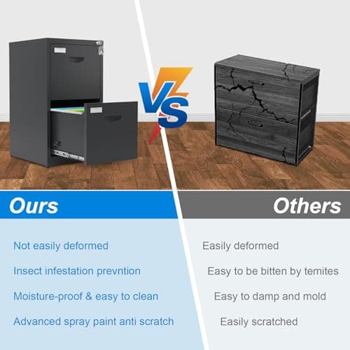 Metal 2 Drawer File Cabinet with Lock, Heavy Duty Filing Cabinet, Black Locking File Cabinet for Home Office, Vertical Steel File Storage Cabinet for Hanging Letter/Legal/A4/F4 Size-Assembly Required 7