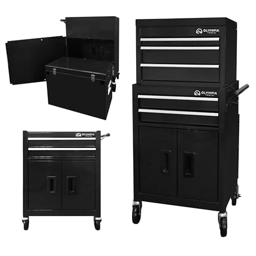 Olympia Tools 20-inch Rolling Tool Chest with Drawers - 5-Drawer Tool Chest Cabinet on Wheels Locking Storage Cabinets Garage Organizers for Workshop