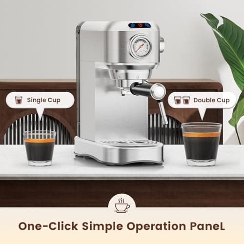 ANYCOLD Espresso Machine 20 Bar, Compact Espresso Maker, Stainless Steel Expresso Coffee Machines with Steam Milk Frother & 34oz Removable Water Tank for Cappuccino, Latte, Home Office Use, Silver 6