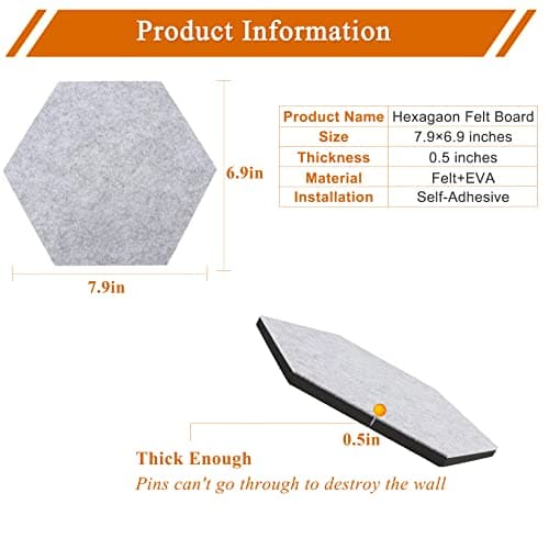 HULAVO 8Pcs Hexagon Felt Cork Board Tiles, Self Adhesive DIY Bulletin Board Pin Board for Office School Home Wall Decor Stickers Memos Photos Display (Gradual Purple) 6