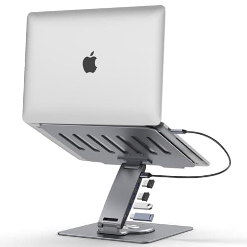 Laptop Docking Station Stand, for MacBook Pro/Air/Dell/HP/Surface, HC 360°Swivel Notebook Stand with USB Hub Adjustable Laptop Riser for Desk, 3xUSB-A 3.0 USB-C 3.0 Laptop Holder