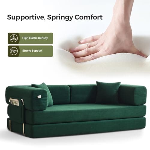 Carzzi-Life 79" Convertible Sofa Bed with Pillows, Corduroy Folding Sleeper Sofa with Fixed-Shape Frame, Boneless Couch for Living Room Bedroom, Floor Sofa Lounge No Assembly Required (Green) 6
