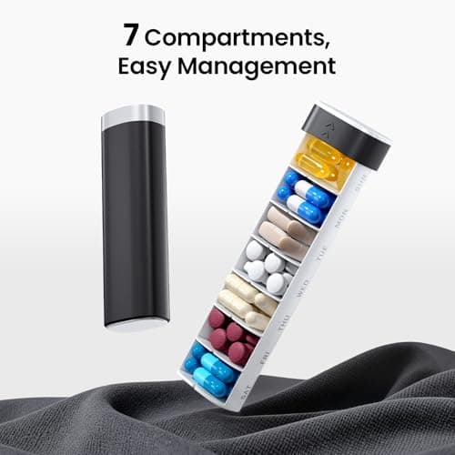 Betife Travel Pill Organizer Weekly 7 Day, Compact Daily Pill Box, Portable Medicine Case, Cute Pill Holder for Vitamins Supplements, Drawer-Shaped Pills Organizer (Black) 5