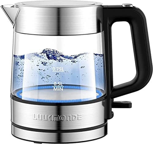 LUUKMONDE 1500W Electric Kettle, 1 Liter Glass Tea Kettle Light Weight, Cordless Water Boiler with LED Indicator, Fast Boiling Hot Water Heater Kettle, Auto-Shutoff & Boil-Dry Protection, BPA Free