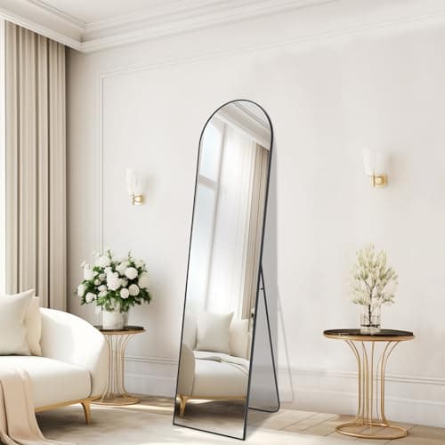 NEWBULIG 59"x16" Full Length Floor Mirror,Wall Mounted Mirror Hanging or Leaning, Arched Floor Mirror for Living Room Cloakroom,Black-Arched