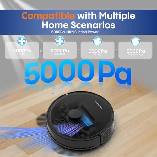 Robot Vacuum and Mop, Robot Vacuum Self Emptying with 5000Pa Suction, 3-in-1 LiDAR Navigation, Home Mapping, No-Go Zones, Up to 60 Days Hands Free Cleaning, Wi-Fi/App/Alexa, Hard Floors, Carpet 6