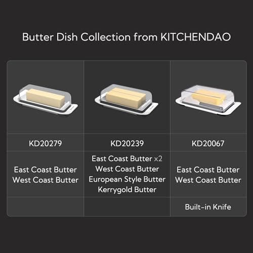 KITCHENDAO Airtight Butter Dish with Lid for Countertop and Refrigerator Door Shelf, Easy Scoop-Dishwasher Safe, Plastic Butter Holder Tray Container for West/East Coast Butter, Transparent White 7