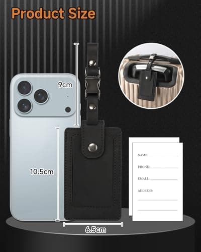 Premium Genuine Leather Luggage Tags for Suitcases - Quick Release, Privacy Protection, Elegant and Durable, Travel Essential Luggage Tag - 2 Pack Black 8