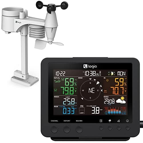 Logia 17-in-1 Weather Station with Wireless 7-in-1 Wireless Sensor Array Weather Monitoring System, Temperature Humidity Wind Speed/Direction Rain UV & More, w/Forecast Data, Alarm, Alerts