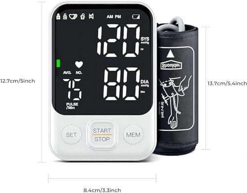 Blood Pressure Monitor Upper Arm Machine Accurate Adjustable BP Cuff Kit Led Backlit Display 2 Users 240 Sets Memory Includes Storage Bag White 8