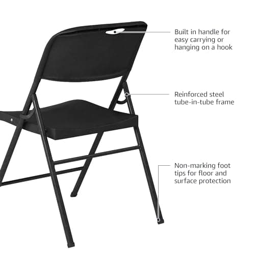 Amazon Basics Sturdy Foldable Plastic Chair, Portable, 350-Pound Capacity, Black, 6-Pack 5