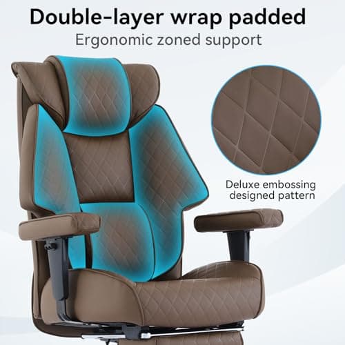 EXCEBET Big and Tall Office Chair with Footrest, PU Leather High Back Executive Office Chair 400lbs, Ergonomic Computer Chairs Lumbar Support for Heavy People (Brown) 4