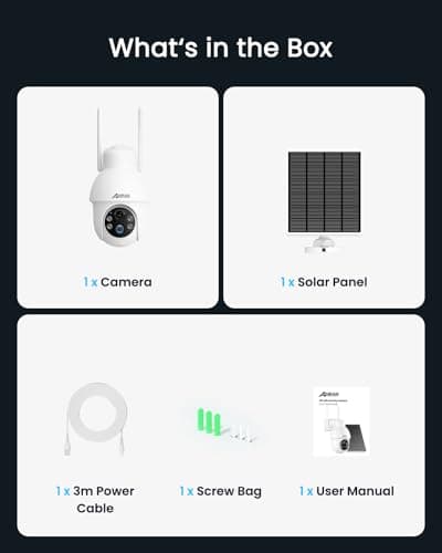 ANRAN 2K Solar Security Camera Outdoor Wireless, WiFi Camera Battery-Powered with 360° PTZ for Home Security, 3MP Color Night Vision, PIR Motion Detection, Two-Way Audio, Compatible with Alexa 9