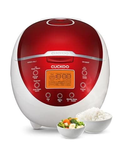 CUCKOO Micom Rice Cooker 6 Cup Uncooked / 12 Cup Cooked, Fuzzy Logic Rice Maker with Delay Timer & Keep Warm Setting, Versatile Food Steamer for Cooking, Non-Stick Inner Pot, Red (CR-0655F)