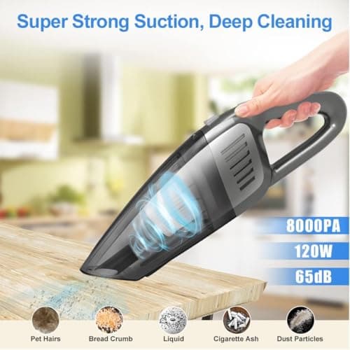 Powerful 8000PA Suction Cordless Handheld Vacuum - Portable for Home, Office & Car Cleaning with Multi Accessories 5