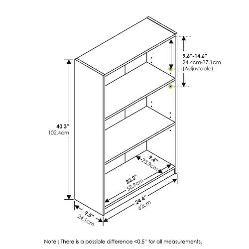 Furinno Jaya Book Shelf, 3-Tier Bookshelf, Bookcase with Adjustable Shelves, 9.5 x 24.5 x 40.3, for Living Room, Bedroom, Home Office, White 6