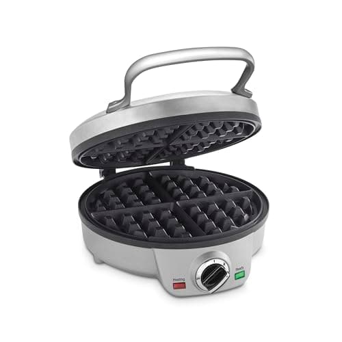 Cuisinart Belgian Waffle Maker, Round Waffle Iron, 6 Setting Adjustable Browning, Audible Alert, Nonstick Plates, WAF-200P1, Silver