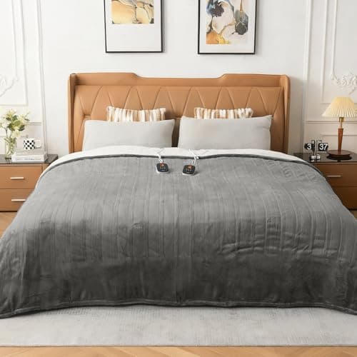 WOOMER Heated Blanket Queen Size,Durable Flannel and Soft Sherpa,Dual Control,84” × 90” Electric Blanket, 10 Heat Levels&0.5-12h auto-Off, Overheat Protection,Energy Efficient