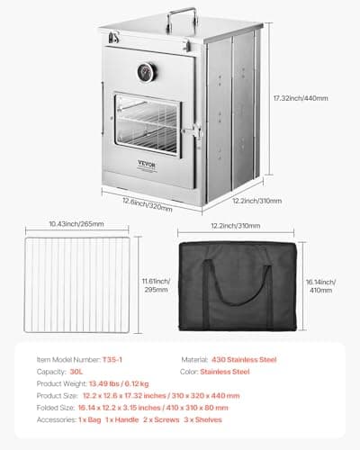 VEVOR Foldable Camping Oven, Stainless Steel Portable Camping Stove, with 3 Tier Grill, Handle and Thermometer, Use with Wood Burning Fire, Propane Stoves, for Baking Bread, Pizza, Outdoor Cooking 7