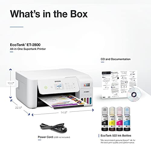 Epson EcoTank ET-2800 Wireless Color All-in-One Cartridge-Free Supertank with Scan and Copy, The Ideal Basic Home Printer - White 6