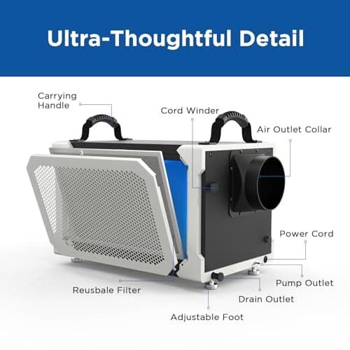 Moiswell 145 Pints Commercial Dehumidifier with Pump and Drain Hose, Energy Star Certified Crawl Space dehumidifier, Industry Water Damage Unit for up to 6,000 sq ft Basements 7
