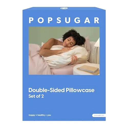 POPSUGAR Satin and Terry Cloth Double-Sided Pillowcase for Anti-frizz and Cooling, Standard Size Set of 2, for Hair and Skin, Queen and King, 20in x 26in