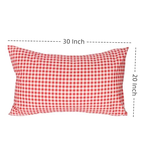 Red Checked Queen Pillow Cases 2 Pack Envelope Closure Soft Cotton Fabric Pillow Covers Queen Size 30" L x 20" W 9