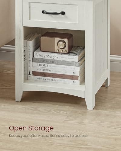 VASAGLE LIRY Collection - Farmhouse Nightstands with Charging Station, Set of 2 Bedside Tables, Side Tables with Drawer, Open Compartment, for Bedroom, Rustic White and Honey Brown ULET859K41 8