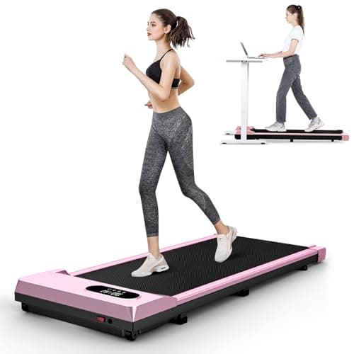 HomeFitnessCode Walking Pad, 5MPH Under Desk Treadmill Portable for Office & Home, Wider Running Belt, Remote Control, LED Display, 300 LB Capacity, Pink