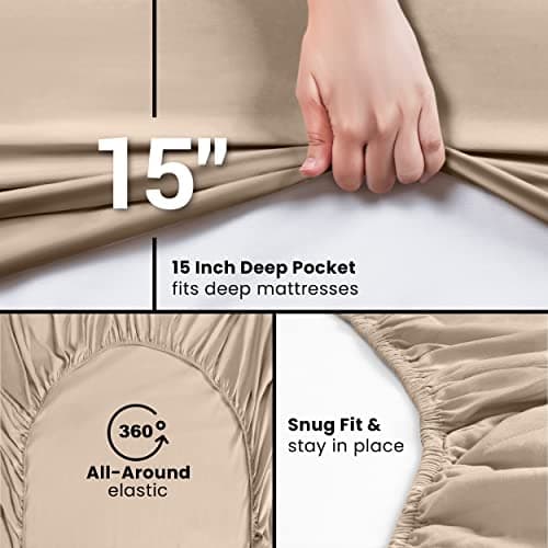 Utopia Bedding King Fitted Sheet - Bottom Sheet - Deep Pocket - Soft Microfiber - Shrinkage and Fade Resistant - Easy Care -1 Fitted Sheet Only (Beige) 3