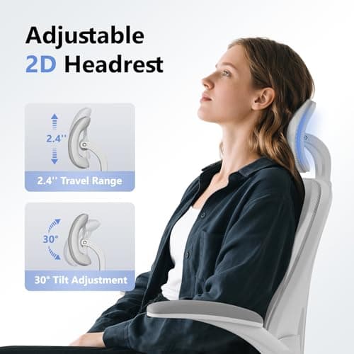 SeekFancy Ergonomic Office Chair M903, Computer Desk Chair with Wheels, High Back Mesh Office Chair with Adjustable Lumbar Support, Headrest, Flip-Up Armrests, White Grey 7